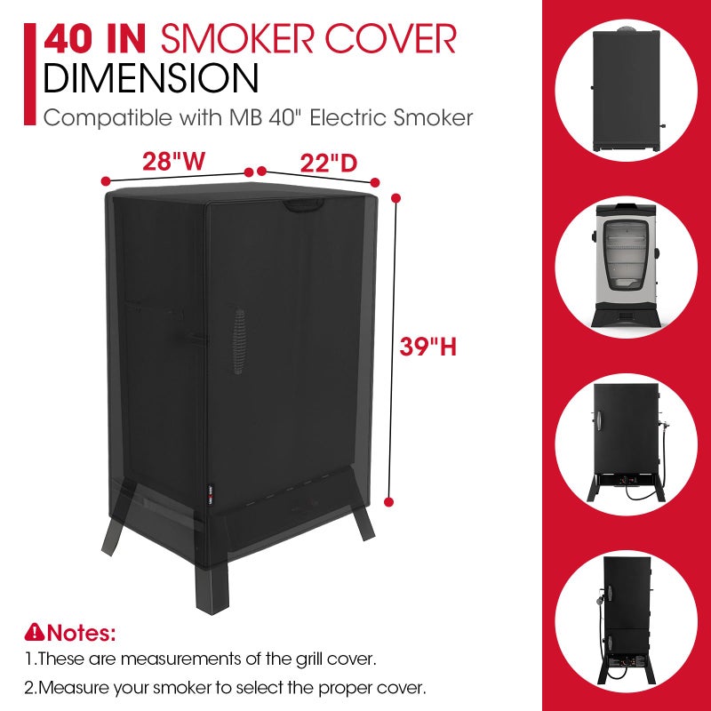Unicook Electric Smoker Cover 40 Inch, Heavy Duty Waterproof Vertical BBQ Smoker Grill Cover for Masterbuilt, All Weather Resistant, 28" W x 22" D x 39" H - Image 2